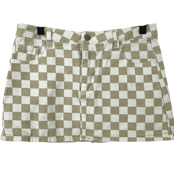 Tillys Dresses & Skirts - RSQ Checkered Mini Skirt Y2K Grunge Skater Brown White Women 26